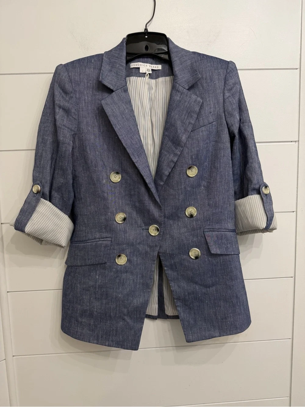 Veronica Beard kelson Linen Double Breasted Roll Sleeve Blazer 36983 - Picture 3 of 11